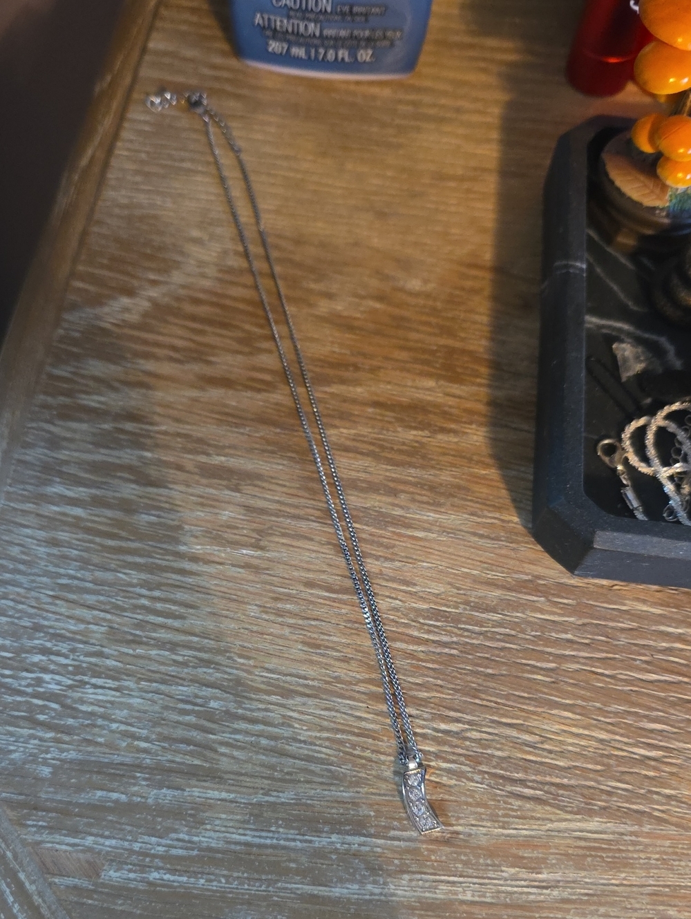 Silver-tone Chain Necklace with Pavé Bar Pendant😅